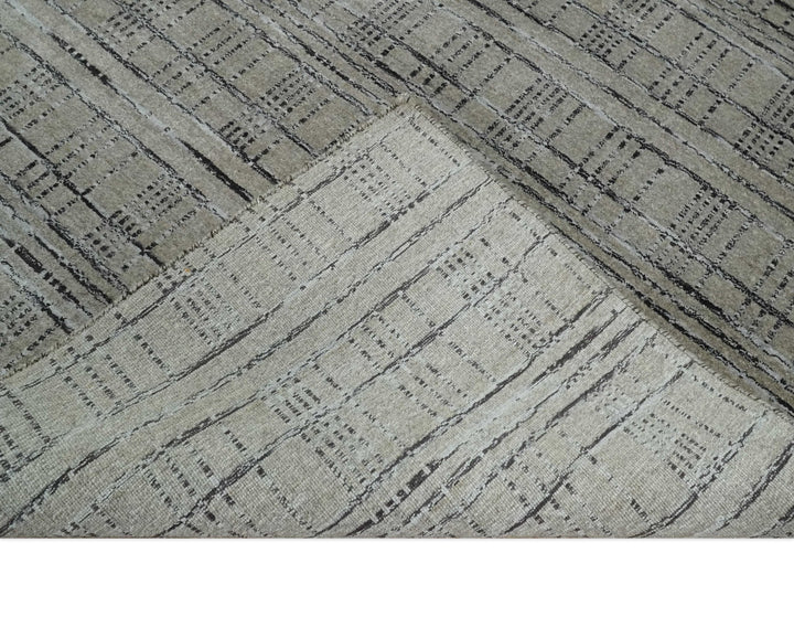 Checkered 8x10 Hand Made Brown, Black and Silver Scandinavian Blended Wool Flatwoven Area Rug | KE37 - The Rug Decor