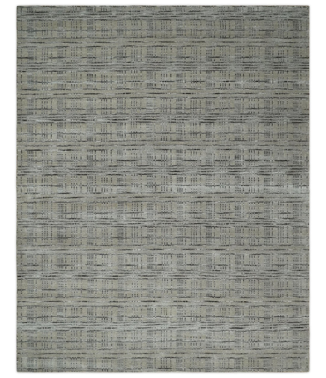 Checkered 8x10 Hand Made Brown, Black and Silver Scandinavian Blended Wool Flatwoven Area Rug | KE37 - The Rug Decor