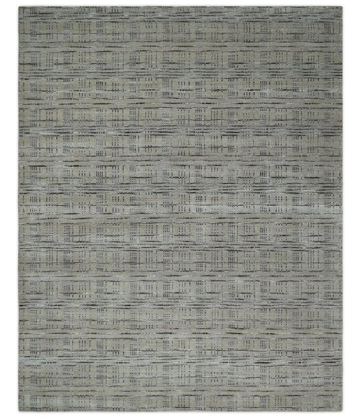 Checkered 8x10 Hand Made Brown, Black and Silver Scandinavian Blended Wool Flatwoven Area Rug | KE37 - The Rug Decor