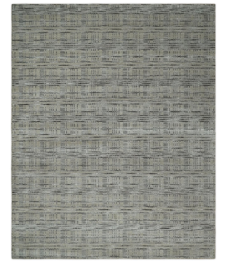 Checkered 8x10 Hand Made Brown, Black and Silver Scandinavian Blended Wool Flatwoven Area Rug | KE37 - The Rug Decor
