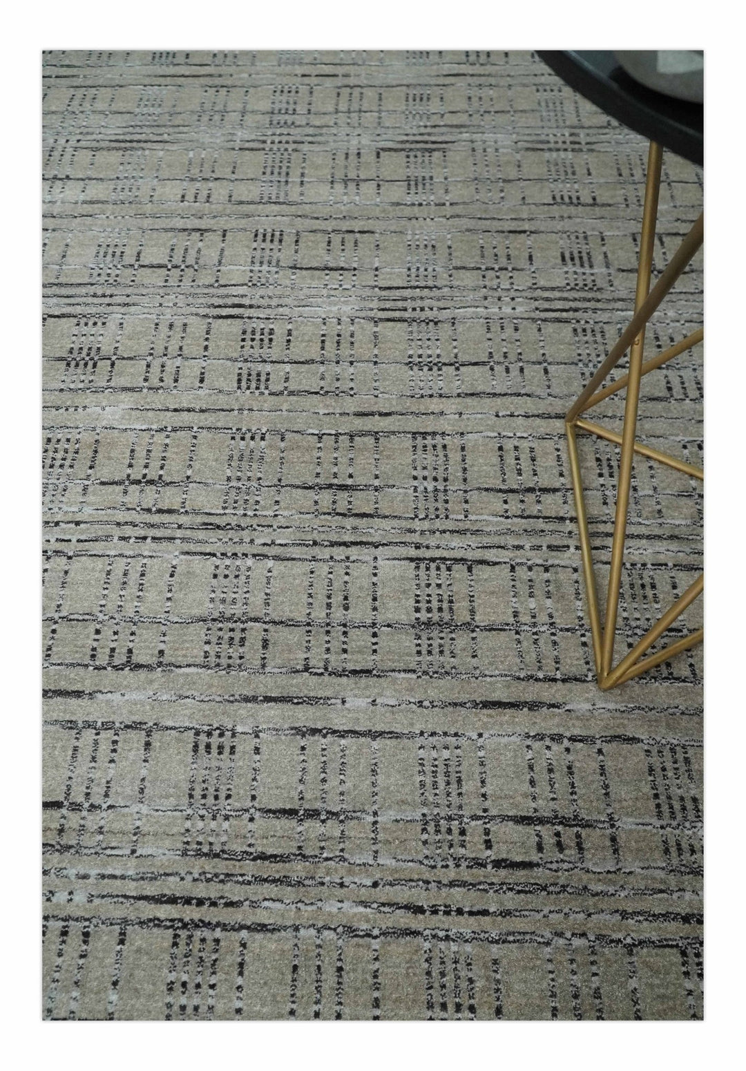 Checkered 8x10 Hand Made Brown, Black and Silver Scandinavian Blended Wool Flatwoven Area Rug | KE37 - The Rug Decor