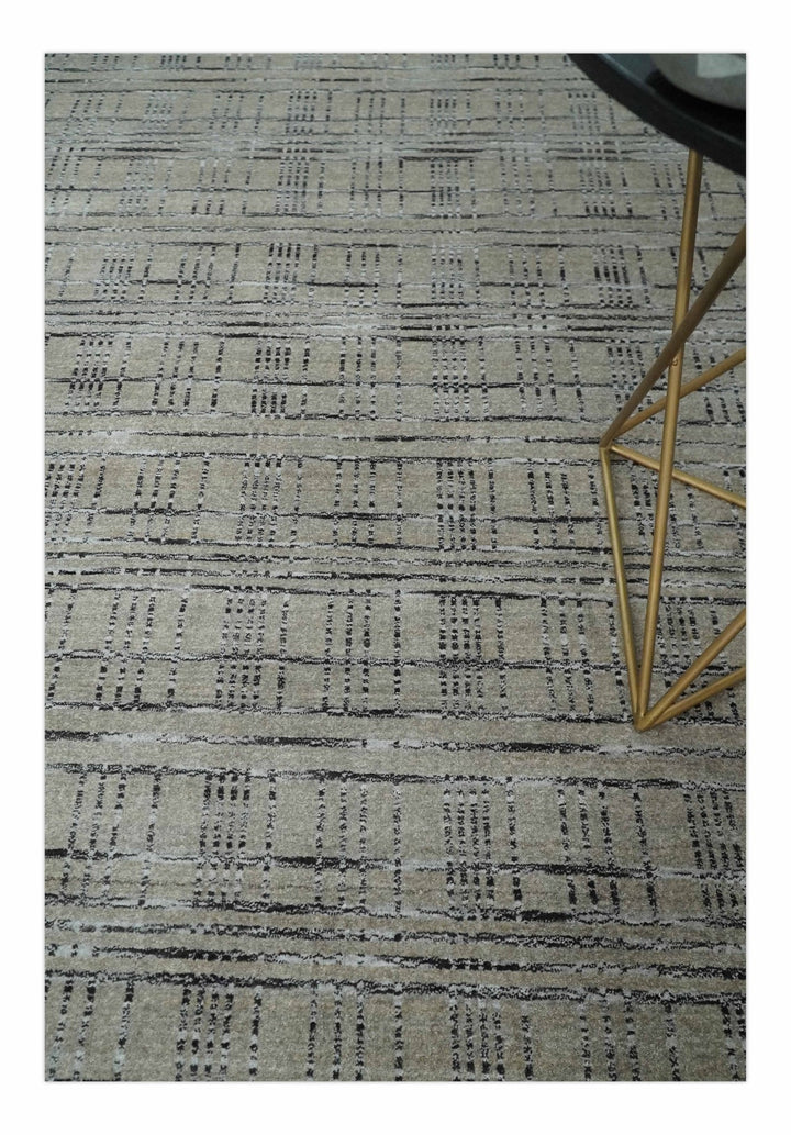 Checkered 8x10 Hand Made Brown, Black and Silver Scandinavian Blended Wool Flatwoven Area Rug | KE37 - The Rug Decor
