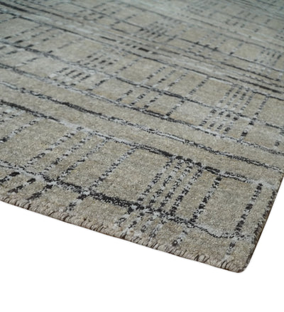 Checkered 8x10 Hand Made Brown, Black and Silver Scandinavian Blended Wool Flatwoven Area Rug | KE37 - The Rug Decor