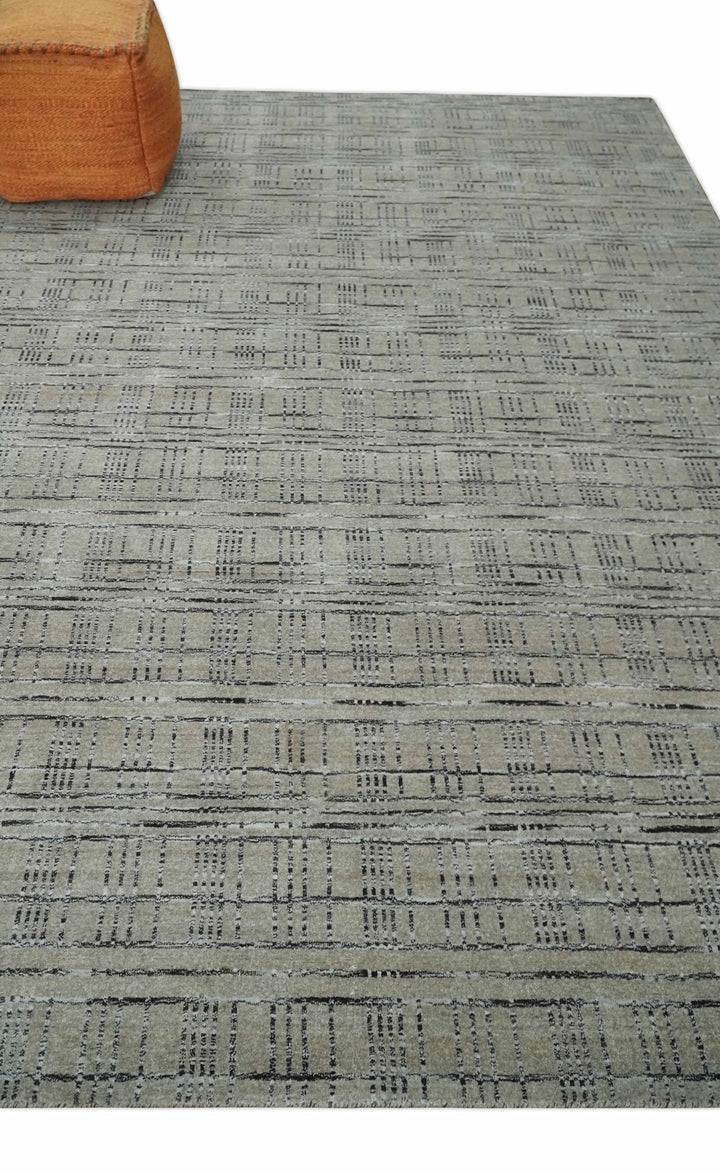 Checkered 8x10 Hand Made Brown, Black and Silver Scandinavian Blended Wool Flatwoven Area Rug | KE37 - The Rug Decor