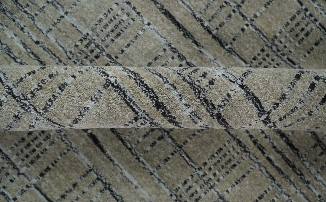 Checkered 8x10 Hand Made Brown, Black and Silver Scandinavian Blended Wool Flatwoven Area Rug | KE37 - The Rug Decor