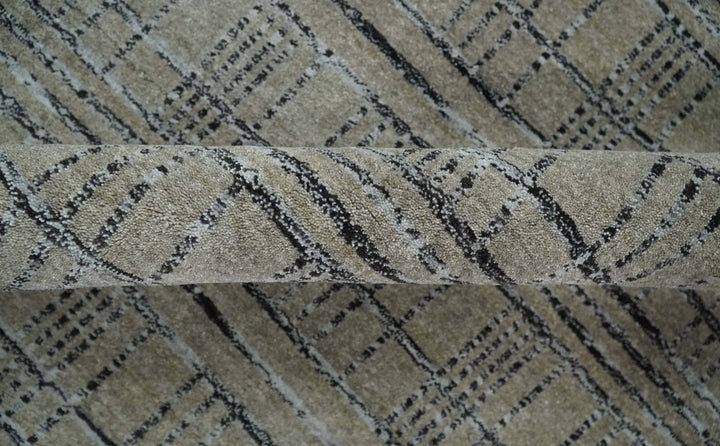 Checkered 8x10 Hand Made Brown, Black and Silver Scandinavian Blended Wool Flatwoven Area Rug | KE37 - The Rug Decor