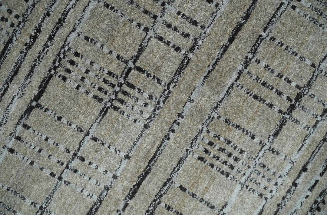 Checkered 8x10 Hand Made Brown, Black and Silver Scandinavian Blended Wool Flatwoven Area Rug | KE37 - The Rug Decor