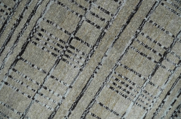 Checkered 8x10 Hand Made Brown, Black and Silver Scandinavian Blended Wool Flatwoven Area Rug | KE37 - The Rug Decor