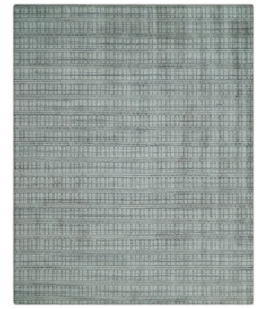 Checkered Beige, Brown and Gray Scandinavian 8x10 Hand Made Blended Wool Flatwoven Area Rug | KE31 - The Rug Decor