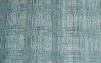 Checkered Blue and Gray Scandinavian 8x10 Hand Made Blended Wool Flatwoven Area Rug | KE26 - The Rug Decor