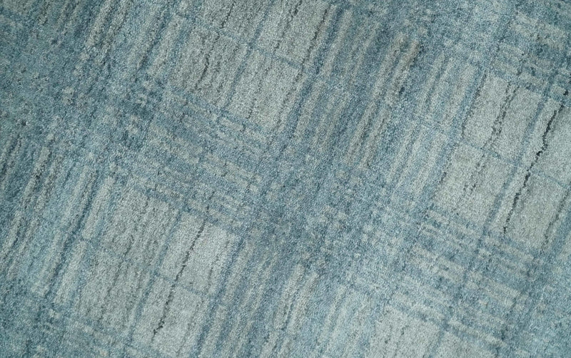 Checkered Blue and Gray Scandinavian 8x10 Hand Made Blended Wool Flatwoven Area Rug | KE26 - The Rug Decor