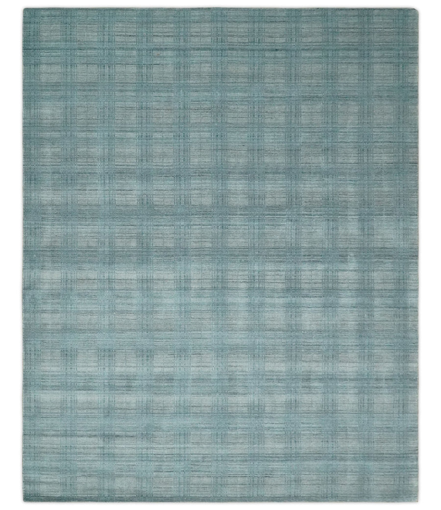 Checkered Blue and Gray Scandinavian 8x10 Hand Made Blended Wool Flatwoven Area Rug | KE26 - The Rug Decor