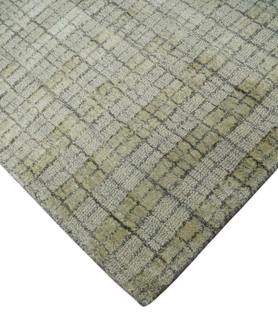 Checkered Camel, Beige and Gray Scandinavian 8x10 Hand Made Blended Wool Flatwoven Area Rug | KE16 - The Rug Decor