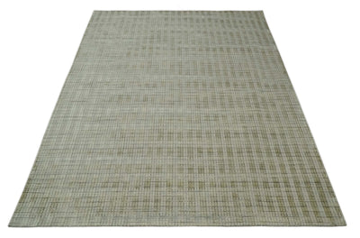 Checkered Camel, Beige and Gray Scandinavian 8x10 Hand Made Blended Wool Flatwoven Area Rug | KE16 - The Rug Decor