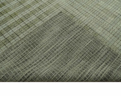 Checkered Olive, Beige and Brown Scandinavian 8x10 Hand Made Blended Wool Flatwoven Area Rug | KE19 - The Rug Decor