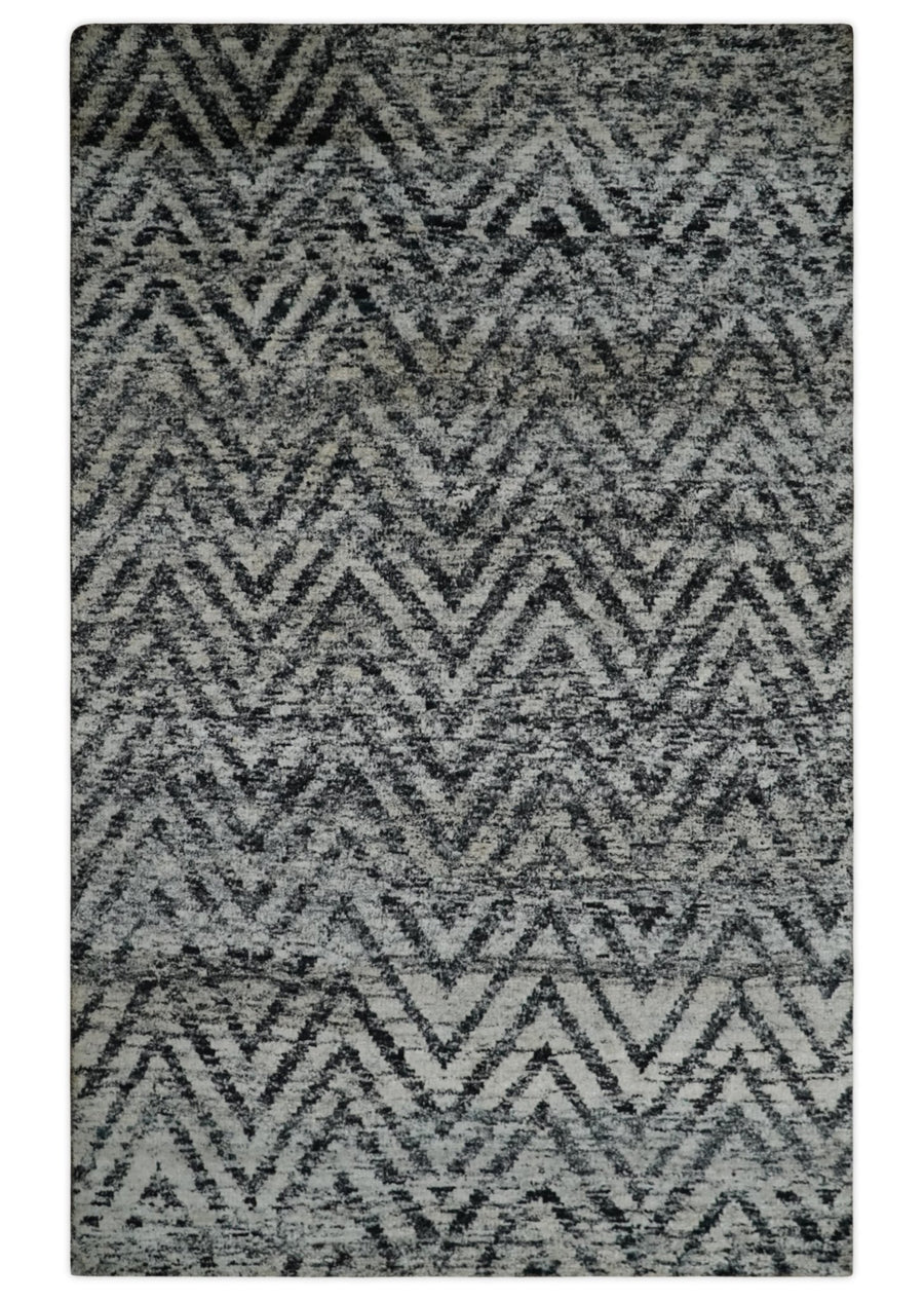 Chevron Silver and Black Shaded Scandinavian 5x8 Bamboo Silk Flatwoven Area Rug | HL36 - The Rug Decor