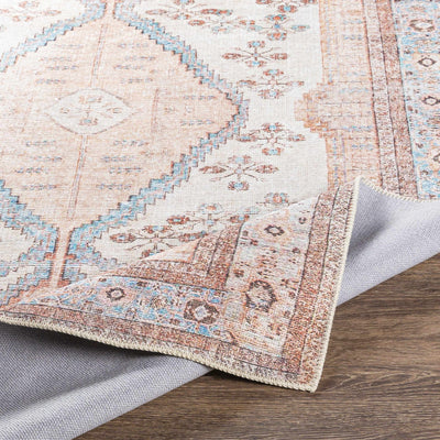 Chic Traditional Floral Ivory, Peach and Blue Machine washable Area Rug - The Rug Decor