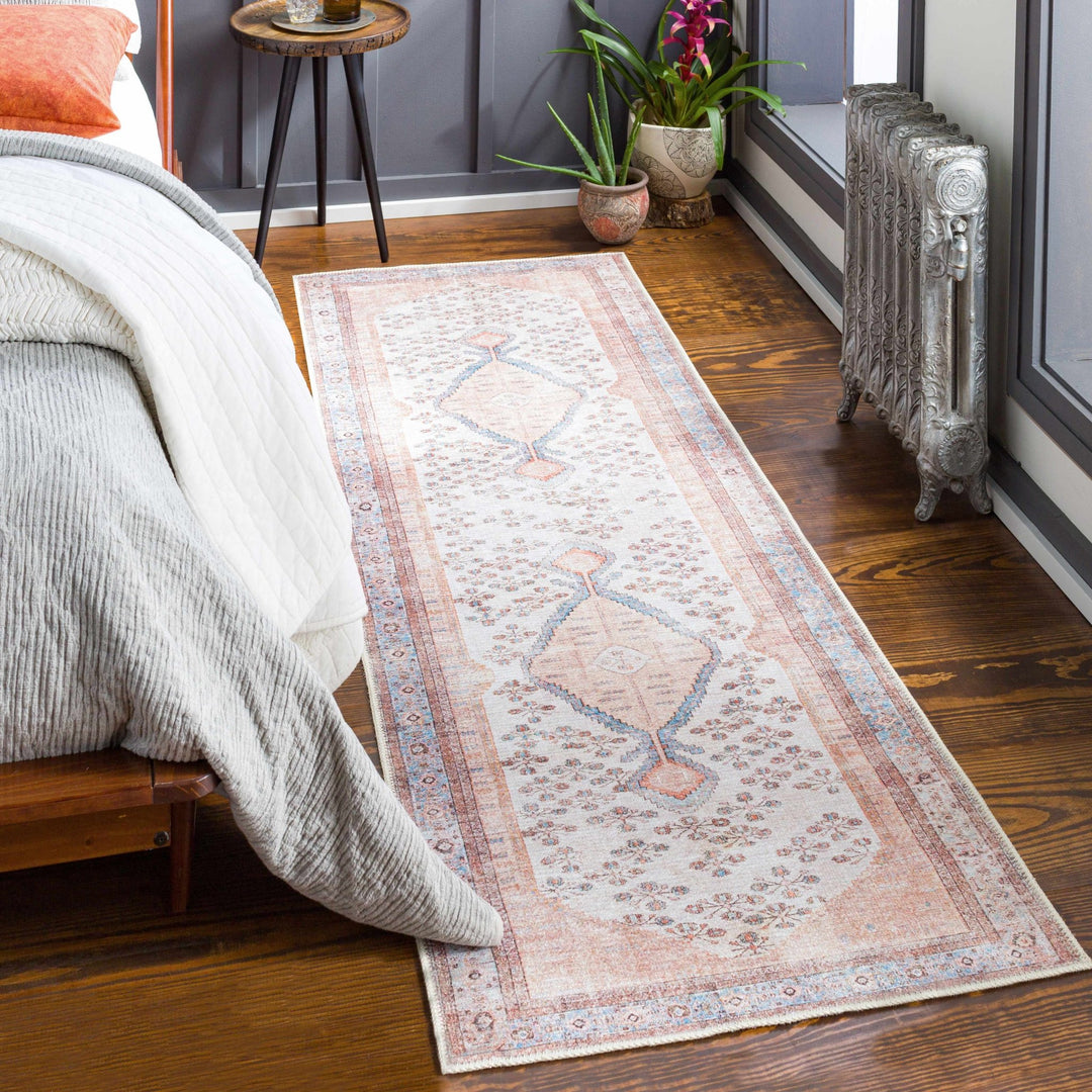 Chic Traditional Floral Ivory, Peach and Blue Machine washable Area Rug - The Rug Decor