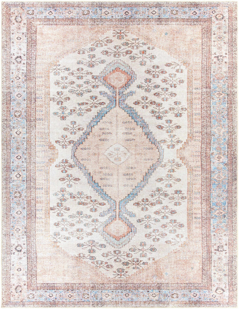 Chic Traditional Floral Ivory, Peach and Blue Machine washable Area Rug - The Rug Decor