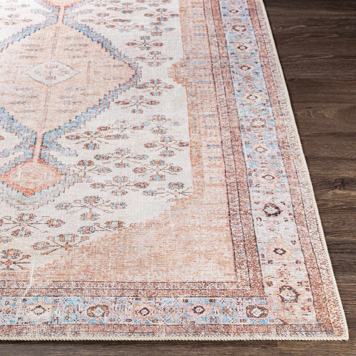 Chic Traditional Floral Ivory, Peach and Blue Machine washable Area Rug - The Rug Decor