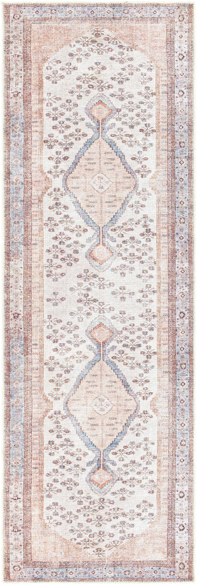 Chic Traditional Floral Ivory, Peach and Blue Machine washable Area Rug - The Rug Decor