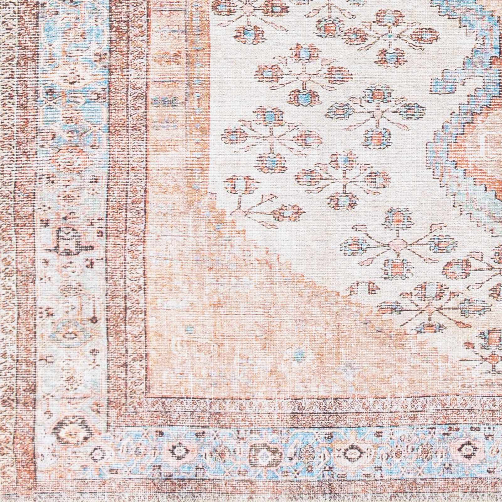 Traditional Floral Ivory, Peach and Blue Heriz Machine washable Rug ...