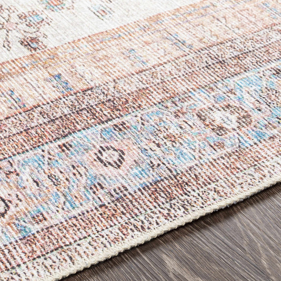 Traditional Floral Ivory, Peach and Blue Heriz Machine washable Rug