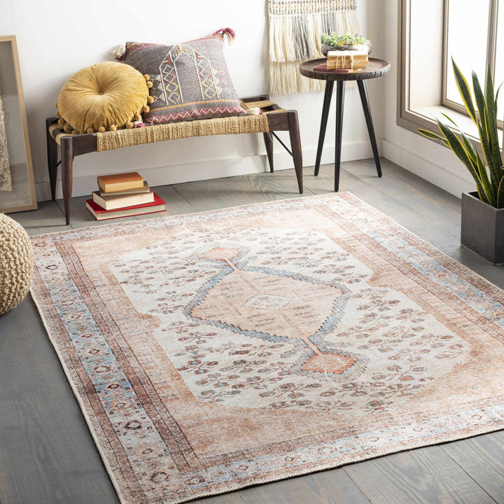 Chic Traditional Floral Ivory, Peach and Blue Machine washable Area Rug - The Rug Decor