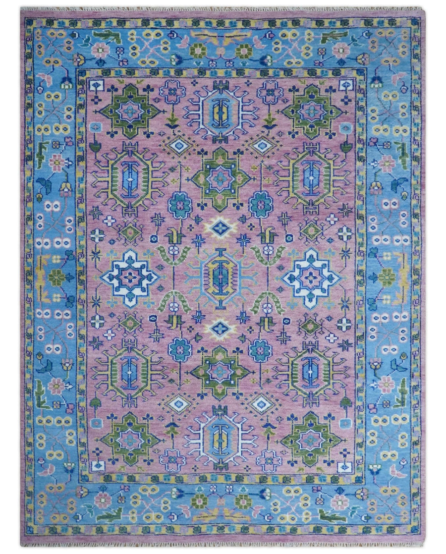 Chic Vibrant Hand Knotted Pink and Blue 8x10, 9x12, and 10x14 Traditional Wool Rug - The Rug Decor