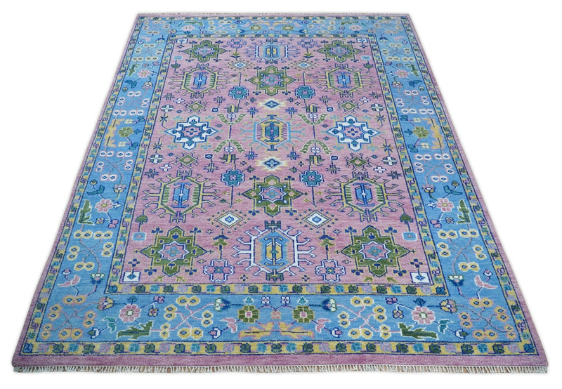 Chic Vibrant Hand Knotted Pink and Blue 8x10, 9x12, and 10x14 Traditional Wool Rug - The Rug Decor