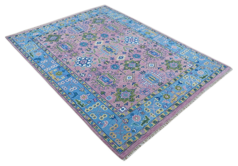 Chic Vibrant Hand Knotted Pink and Blue 8x10, 9x12, and 10x14 Traditional Wool Rug - The Rug Decor