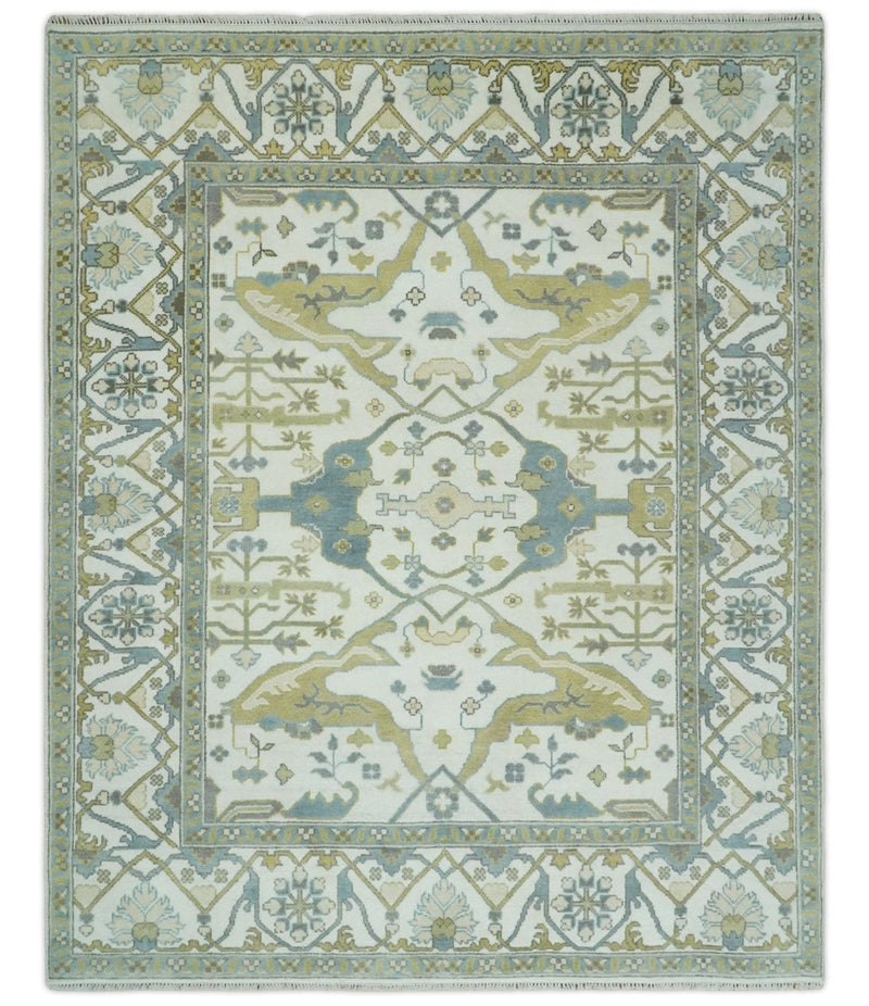 Classic Hand Knotted 8x10 Oriental Oushak Ivory and Beige Wool Area Rug | TRDCP1105810 - The Rug Decor