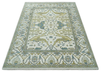 Classic Hand Knotted 8x10 Oriental Oushak Ivory and Beige Wool Area Rug | TRDCP1105810 - The Rug Decor