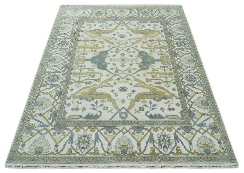 Classic Hand Knotted 8x10 Oriental Oushak Ivory and Beige Wool Area Rug | TRDCP1105810 - The Rug Decor