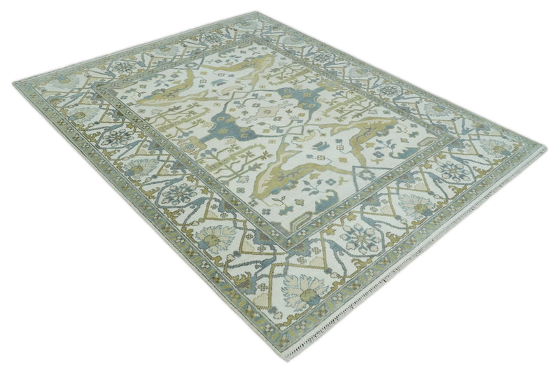 Classic Hand Knotted 8x10 Oriental Oushak Ivory and Beige Wool Area Rug | TRDCP1105810 - The Rug Decor