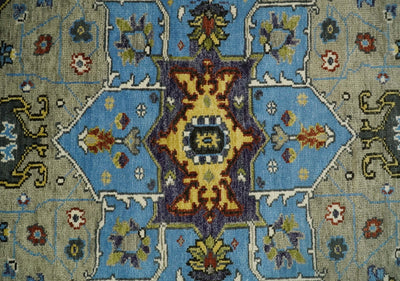 Colorful 8x10 Hand Knotted Serapi Medallion Blue and Green Traditional Persian Rug | TRDCP671810 - The Rug Decor