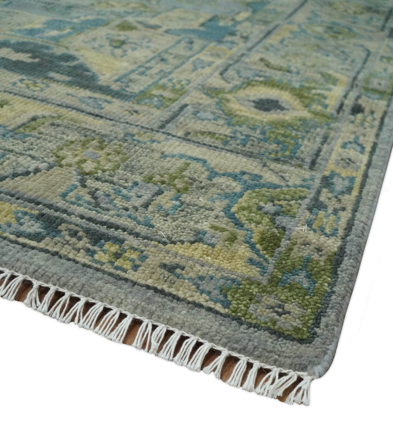 Colorful Moss Green 8x10 Silver and Blue Heriz Wool Area Rug, Living Room Rug - The Rug Decor