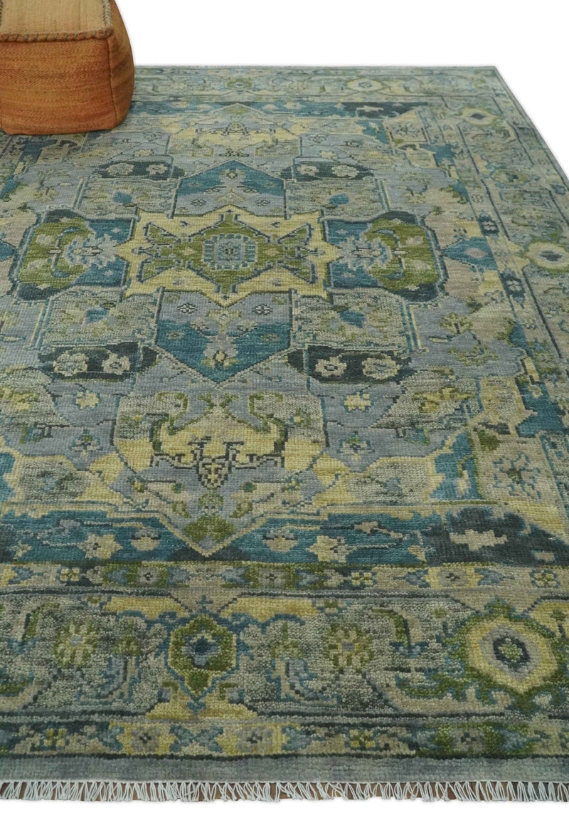 Colorful Moss Green 8x10 Silver and Blue Heriz Wool Area Rug, Living Room Rug - The Rug Decor