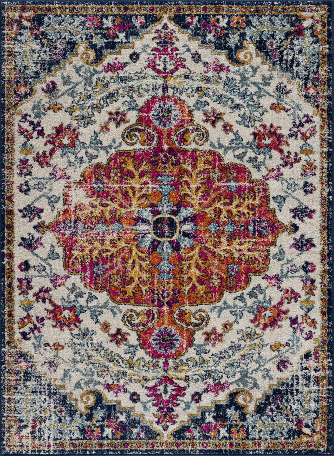 Colorful Traditional Design Beige, Purple and Blue Multi size Area Rug - The Rug Decor