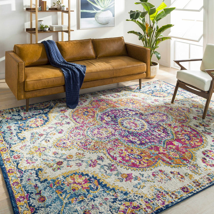 Colorful Traditional Design Beige, Purple and Blue Multi size Area Rug - The Rug Decor
