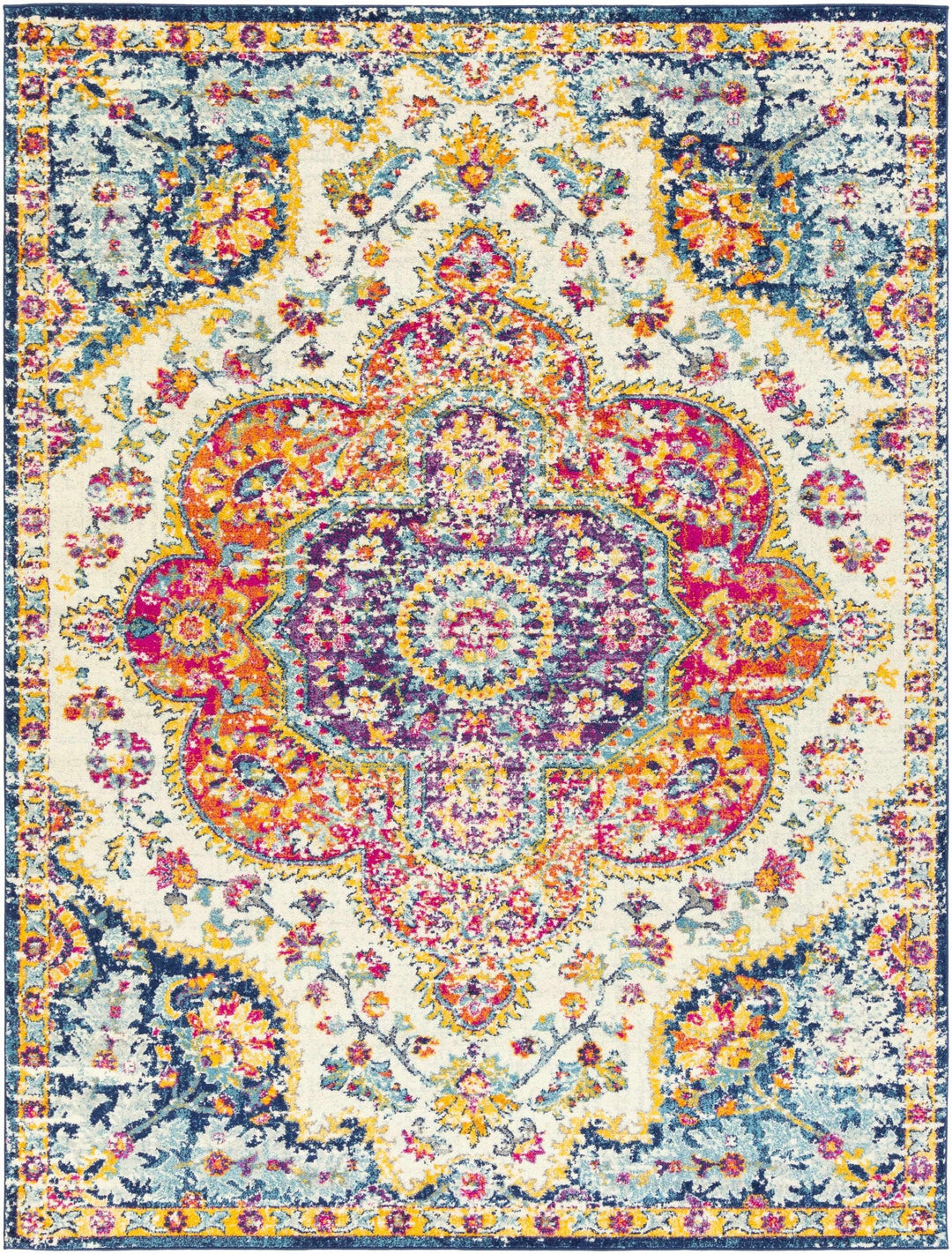 Colorful Traditional Design Beige, Purple and Blue Multi size Area Rug - The Rug Decor