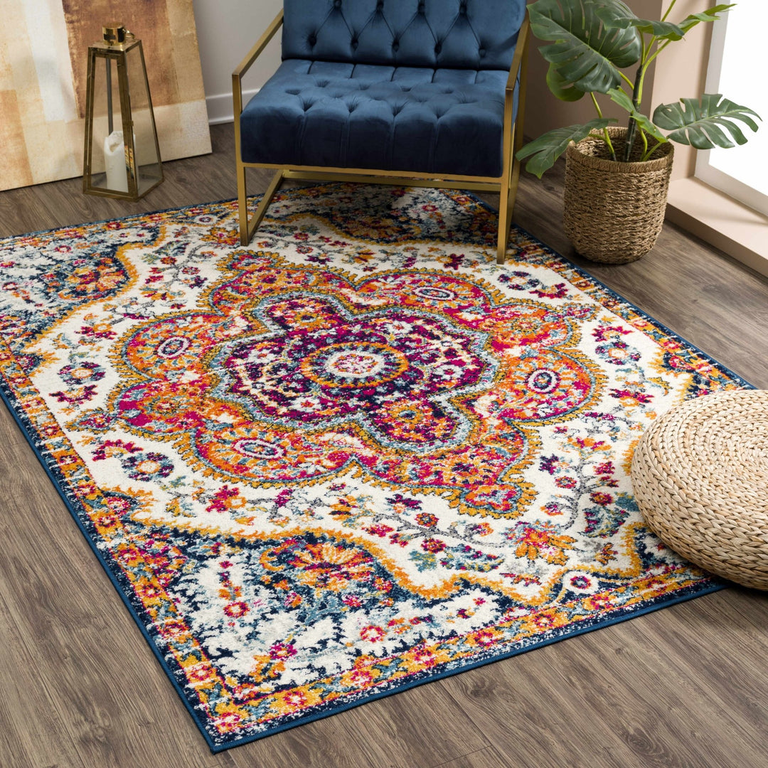 Colorful Traditional Design Beige, Purple and Blue Multi size Area Rug - The Rug Decor