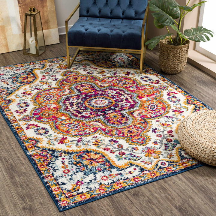 Colorful Traditional Design Beige, Purple and Blue Multi size Area Rug - The Rug Decor