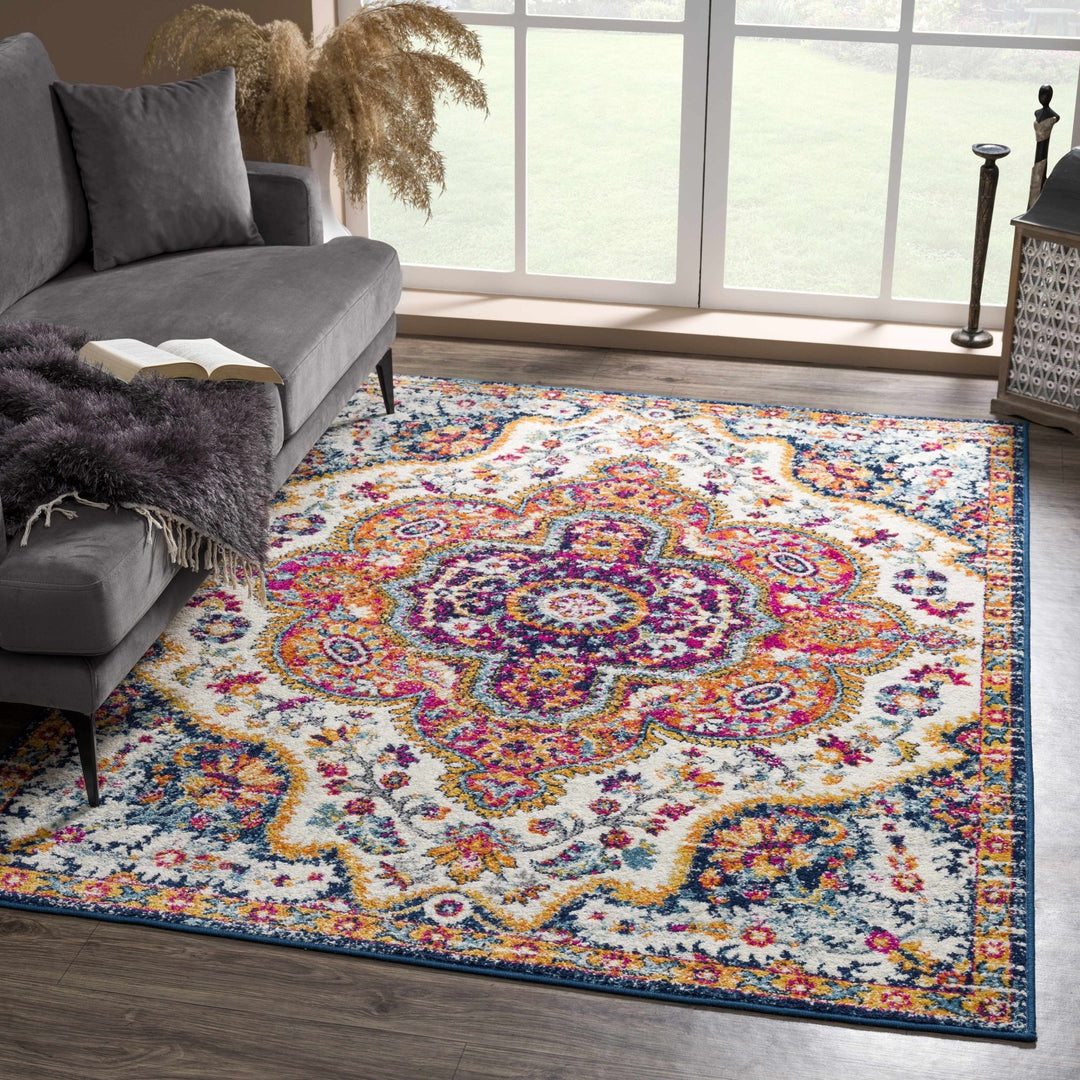 Colorful Traditional Design Beige, Purple and Blue Multi size Area Rug - The Rug Decor