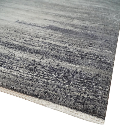 Contemporary Abstract 9x12 Hand Knotted Beige, Charcoal and Gray Wool and Bamboo Silk Area Rug - The Rug Decor