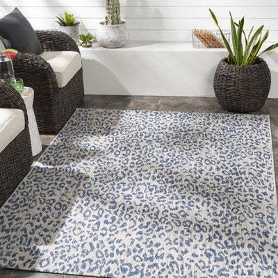 Contemporary Abstract Blue and Ivory Leopard Design Multi size Area Rug - The Rug Decor