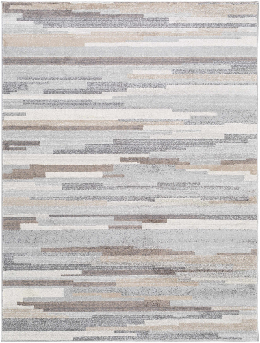 Contemporary Abstract Gray, Brown, Beige, Camel and White Medium Pile Area Rug - The Rug Decor