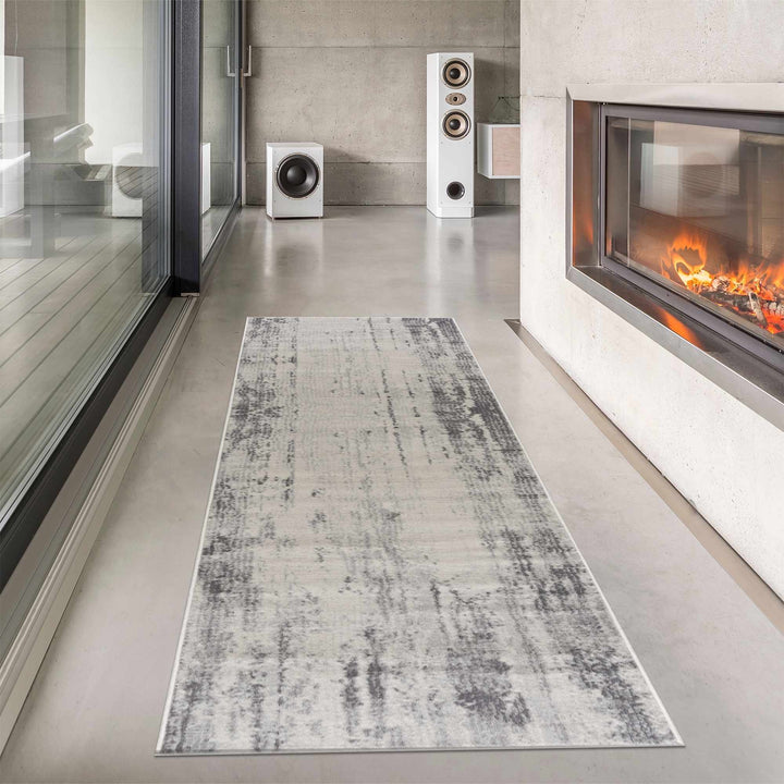 Contemporary Abstract Ivory and Gray Medium pile Multi size Area Rug - The Rug Decor