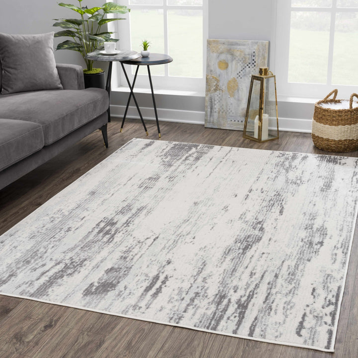 Contemporary Abstract Ivory and Gray Medium pile Multi size Area Rug - The Rug Decor