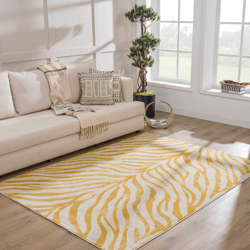 Contemporary Abstract Zebra pattern Beige and Gold Medium pile Area Rug - The Rug Decor